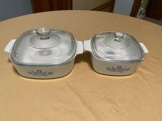 Vintage Corning Ware Blue Cornflower Casserole Dishes With Ribbed Lids