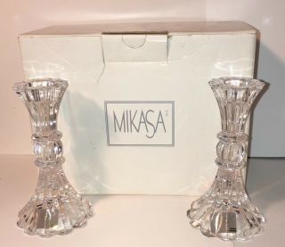 Mikasa Crystal Candlestick Candle Holders Pair 5” Tall &
