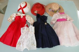 3 Vintage Madame Alexander Cissy Tagged Dresses,  3 Cissy Hats And 1 Chemise