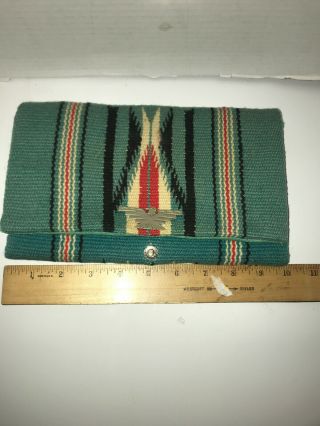 Vtg 1930s - 40s Chimayo Woven Wool Turquoise Purse Vintage Bag Silver Clasp