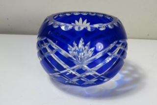 Vintage Crystal Cobalt Blue Cut To Clear Glass Votive Holder Tea Light
