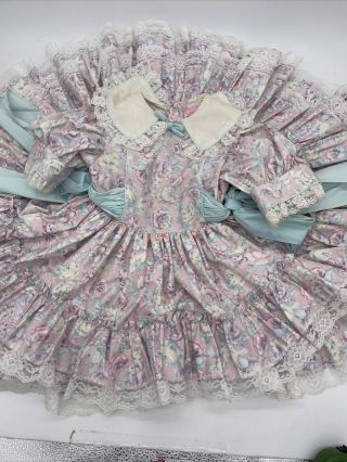 Vtg - Martha’s Miniatures Dress 5t Floral Frilly Twirl Dress Side Bows Lace Bell