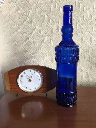 Vintage Italian Empoli Cobalt Blue Art Glass Genie Bottle Retro Mcm