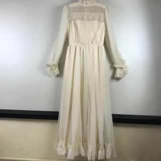 Vintage Ivory Wedding Dress Sheer Long Sleeve High Collar Prairie Usa