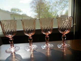 Pink Rosaline Swirl Wine/water Goblets,  Lovely Color,  Set Of 4,  France,  1980 