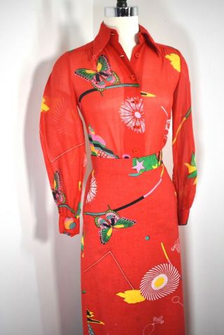 Hanae Mori Xs Early Tokyo Vtg 60s 70s Maxi Skirt & Blouse Wild Print Tlc