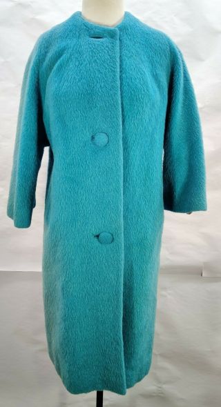 Vintage Lilli Ann Paris San Francisco Size M Coat Long Trench Jacket Furry Blue