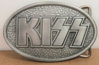 1977 Kiss Army Belt Buckle Aucoin Oval Logo Vintage Pewter