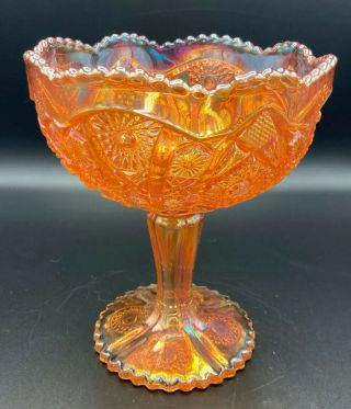 Vtg Imperial Carnival Glass Marigold Octagon / Imperial Lace Large Compote