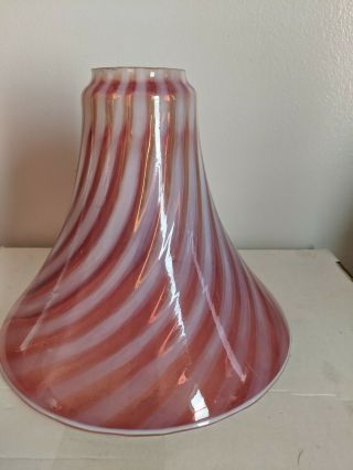 Cranberry Opalescent Art Glass Spiral Optic Lamp Shade Possibly Fenton?