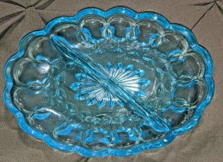 Vintage 1970s Anchor Hocking Fairfield Turquoise Oval Divided Relish Dish 7 X 5 "