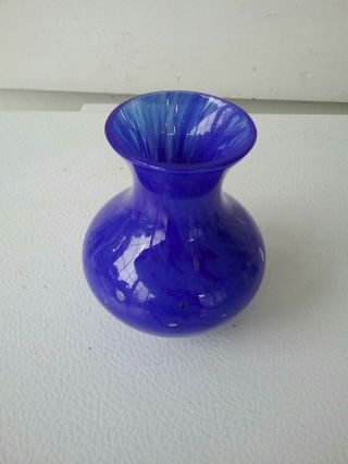 Blue Glass Hand Blown Vase Art Glass 6” X 3.  5”