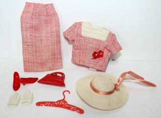 Vintage Japanese Francie Fashion Light Red Summer Suit,  Hat Heels,  Gloves Purse