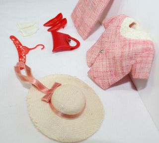 Vintage Japanese Francie Fashion light red summer suit,  hat heels,  gloves purse 4