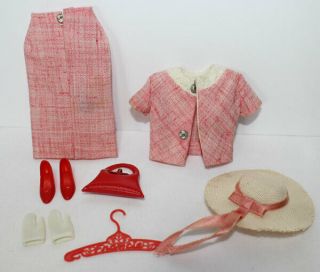 Vintage Japanese Francie Fashion light red summer suit,  hat heels,  gloves purse 5