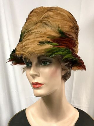 Vintage Designer Christian Dior Chapeaux Paris - York Feather Cloche Hat