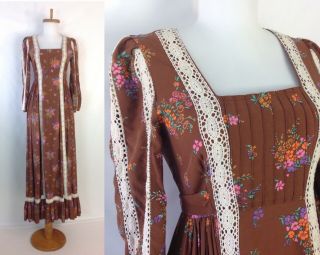 Vintage Gunne Sax Style Carnaby Street Prairie Dress 70s Prairie Maxi Lace Front