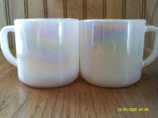 2 Vintage Federal Moonglow Moon Glow Pearl Iridescent Milk Glass Mugs Cups