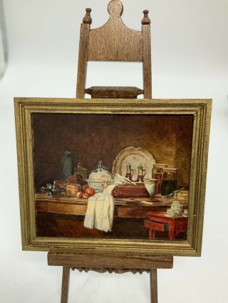 Dollhouse Miniature Artisan Signed Leslie Smith Painting “the Butlers Table”
