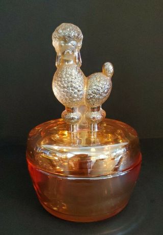Vintage Marigold Carnival Glass Poodle Dog Covered Powder Jar Candy Dish