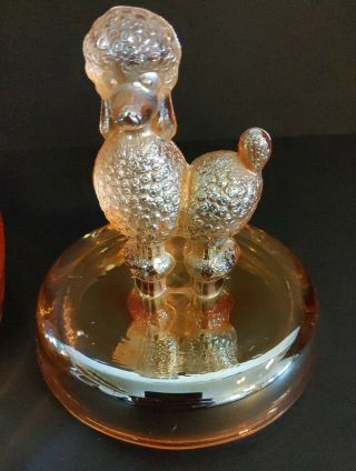 Vintage Marigold Carnival Glass Poodle Dog Covered Powder Jar Candy Dish 3