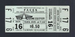 Vintage 1973 Faces With Rod Stewart Full Concert Ticket @ Anaheim - October 16