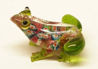 Vintage Italy Art Glass Frog Mini Figurine Length - 2in Collectable Decorative Use
