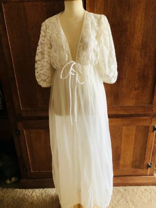 Vintage Sears Carriage Court Sheer Peignoir Set Bridal Nightgown & Robe Lingerie