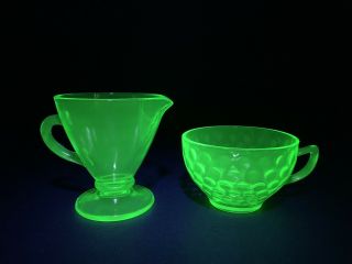 Vintage Depression Glass Green Vaseline Uranium Creamer & Cup