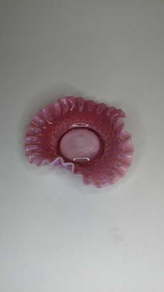 Vintage Fenton Glass Cranberry Pink Opalescent Hobnail Ruffled Candy Dish