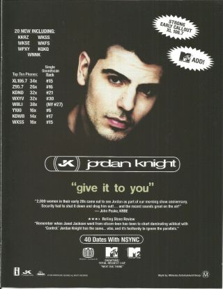 Kids On The Block Jordan Knight Rare Give Promo Trade Ad Poster For 1999 Cd