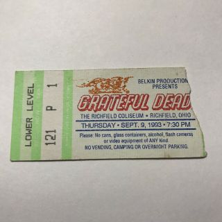 Grateful Dead Richfield Coliseum Ohio Concert Ticket Stub Vintage September 1993