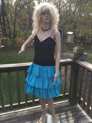 Vtg 80’s Size 9/10 Scarlett Nite Sky Blue Black Polka Dotted Party Prom Dress