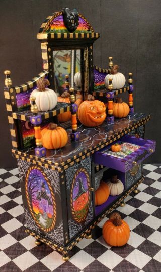 Dollhouse Miniature 1:12 Hand Painted Halloween Buffet Sideboard Cat Mouse Ooak
