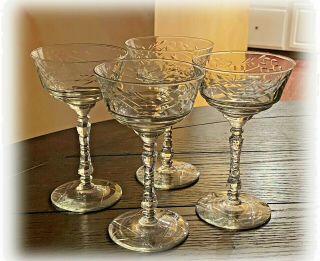 Set Of 4 Libbey Rock Sharpe " Arctic Rose " Champagne Tall Sherbet Glasses 6 1/8 "