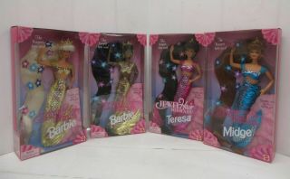Jewel Hair Mermaids (1995) Barbies,  Midge,  Teresa Set Of 4