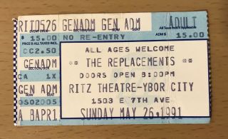 1991 The Replacements Tampa Concert Ticket Stub Paul Westerberg Tommy Stinson