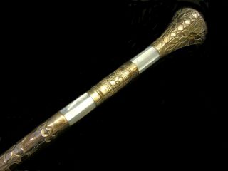 Antique/vintage Victorian Pearl Gold Plate Parasol Cane Walking Stick Handle 5