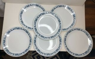 Vintage Corelle Old Town Blue Set Of 6 Dinner Plates 10 - 1/4 " White/blue Band