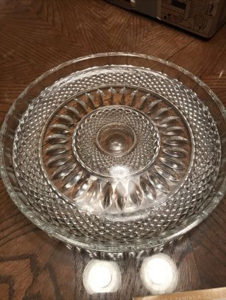 Anchor Hocking Glass Clear Diamond Cut 12 " Cake / Serving Plate Dish
