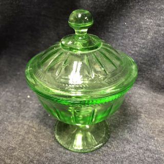 Vintage Depression Green Covered Candy Dish Vaseline Uranium Glass