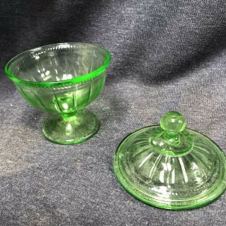Vintage Depression Green Covered Candy Dish Vaseline Uranium Glass 2