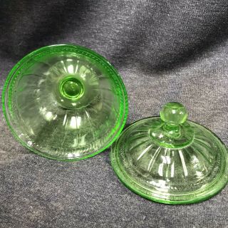 Vintage Depression Green Covered Candy Dish Vaseline Uranium Glass 3