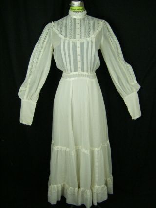 Gunne Sax By Jessica Vtg 70s White Cotton Victorian Style Dress - Bust 33/2xs - Xs