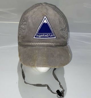 Vintage Sugarloaf USA Gray Corduroy Hat Cap Ear Flaps 2