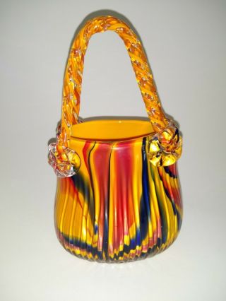 Block Crystal Mouth Blown Decorative Tiger Stripe Glass Handbag /vase