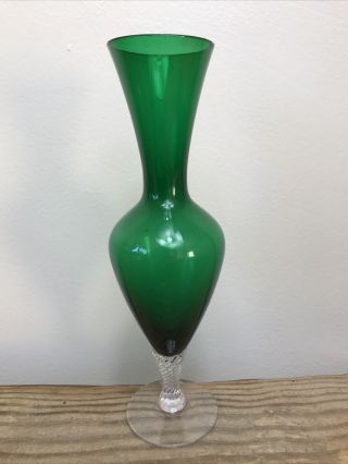 Vintage Napco Ware Green Glass Vase With Twisted Stem 20.  5cm Tall