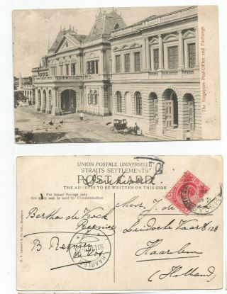 Singapore 1910 Pc Post Office & Exchange,  Singapore Sent To Holland @3c Rate