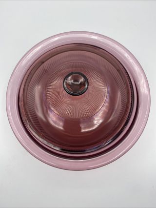 Visions Cranberry Oven Dish Round 1 Liter Covered Casserole Ribbed Sides V - 31B 3