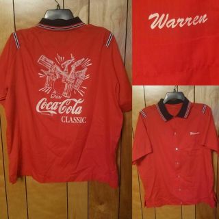 Vintage Coca Cola Bowling Shirt " Warren " Size L/xl Rockabilly 1980s Coke Red H2